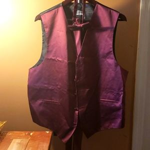 Men's Burgundy Vest Tie BowTie Wedding Groomsmen